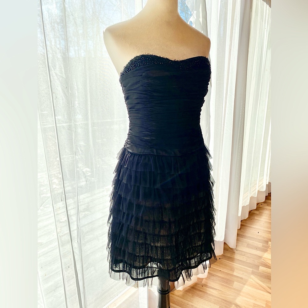 Strapless Kay Unger Cocktail LBD Dress Tulle Skirt Beaded Bodice Sz 6 NWOT